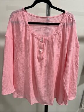 Women's Lightweight Pink Button Henley Top